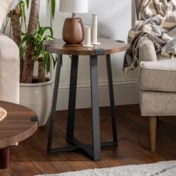 Saracina Living Deals Sales Store 8 Wrightson Urban Industrial Faux Wrap Leg Round Side Table - Saracina Home