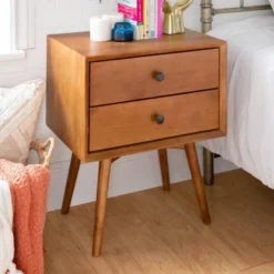 Saracina Living Deals Sales Store 31 Greenberg 2 Drawer Mid-Century Modern Solid Wood Nightstand - Saracina Home