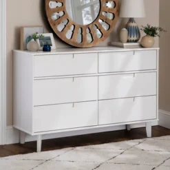 Saracina Living Deals Sales Store 27 Mid-Century Modern Groove Wood 6 Drawer Dresser - Saracina Home